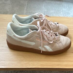 Reebok Suede Low-Top Sneakers in Blush Pink and White